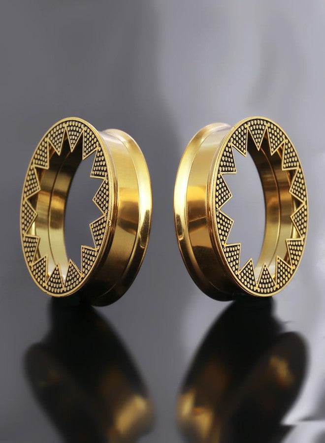 Earblity 1 Pair Serrated Classic Gauges 00g/ 10mm Ear Tunnels Plugs 316 Stainless Steel Gold Ear Gauges Weight Saddle Plugs Hypoallergenic expander Piercing Body Jewelry - Image 3